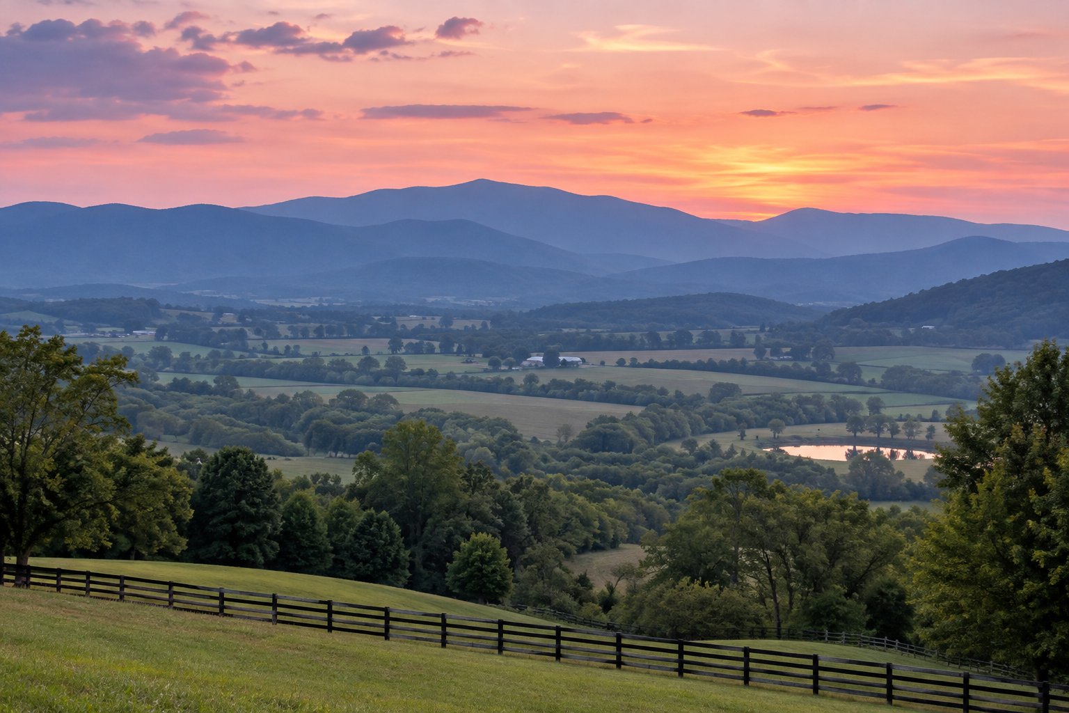 Blue Ridge mountains above the Virginia countryside, illustrative